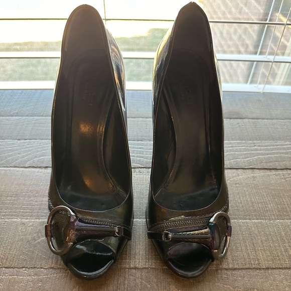 Gucci Patent Leather Peep-toe Horsebit Pumps - Picture 10 of 11